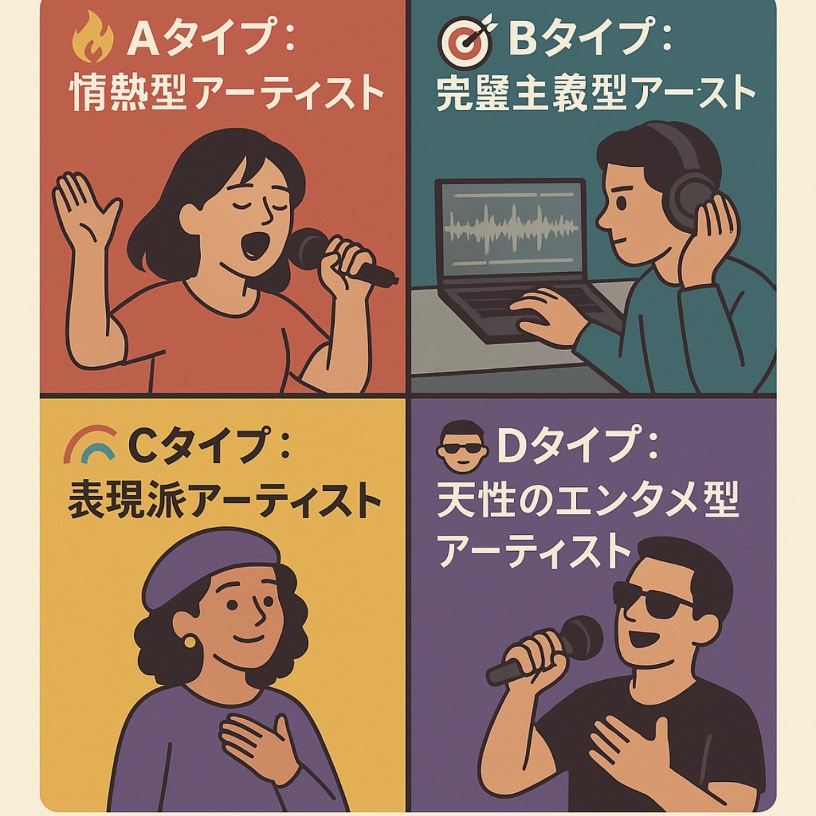 🎤【簡単診断】あなたはどのタイプのアーティスト？YESの数でチェック！