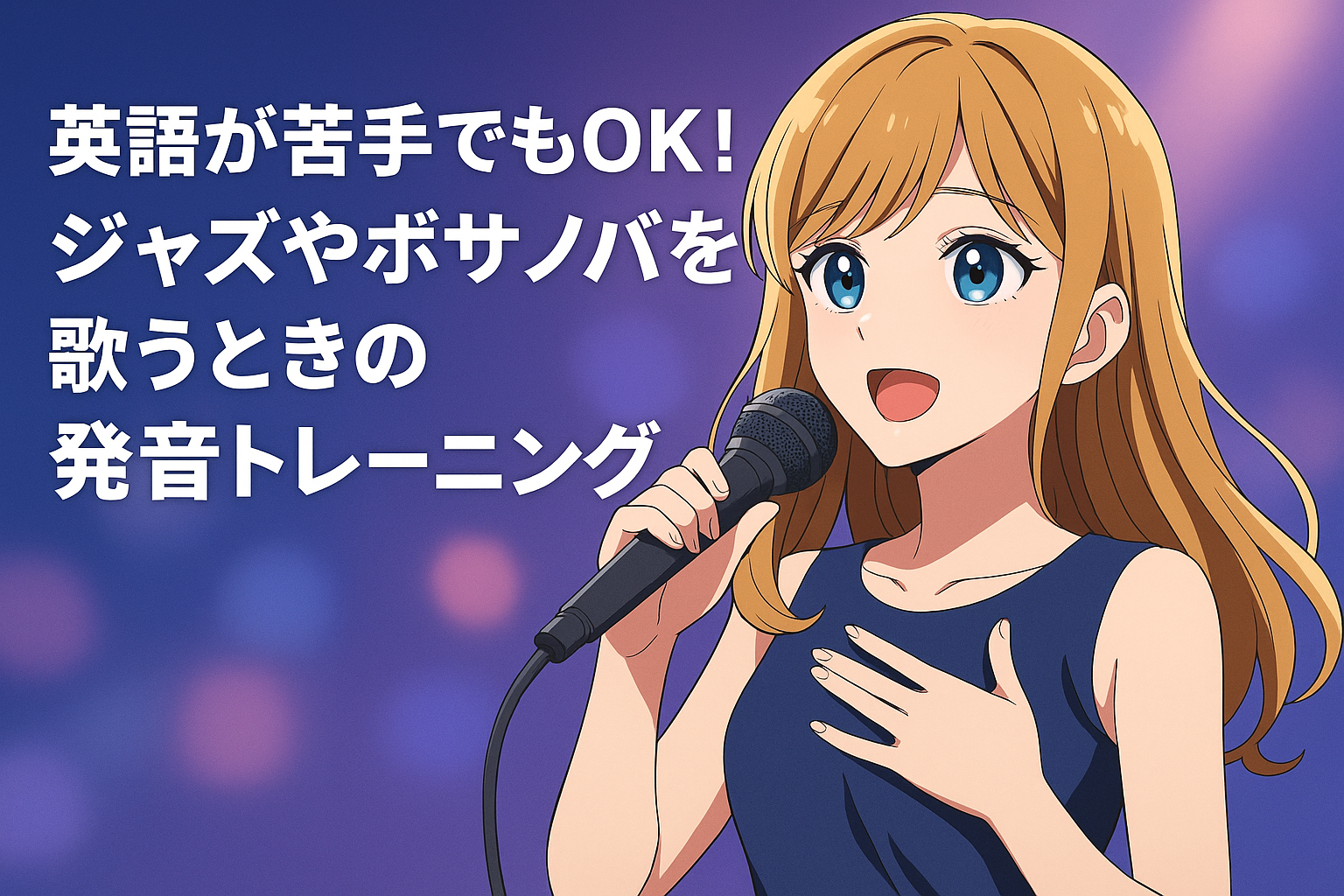 ジャズやボサノバを歌う女性のアニメ風イラスト