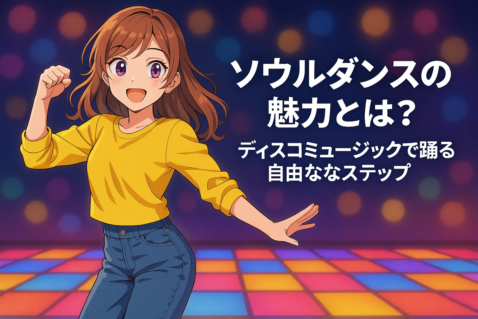 ソウルダンスを踊るアニメ風キャラクター｜ディスコミュージックに合わせた自由なステップとストリートダンスのルーツ