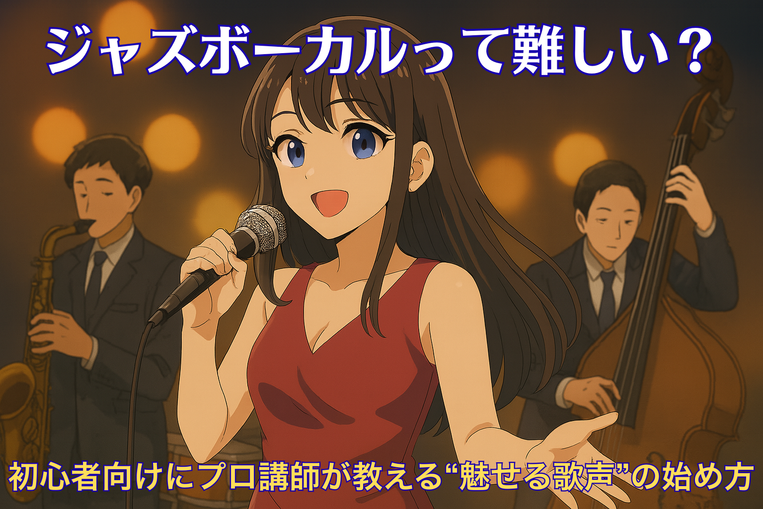 ジャズボーカルのレッスン風景をイメージしたイラスト