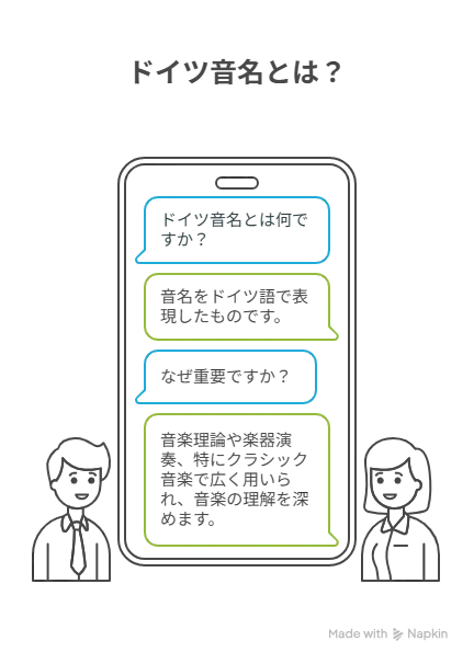 ドイツ音名とは何かをチャットで話す男女