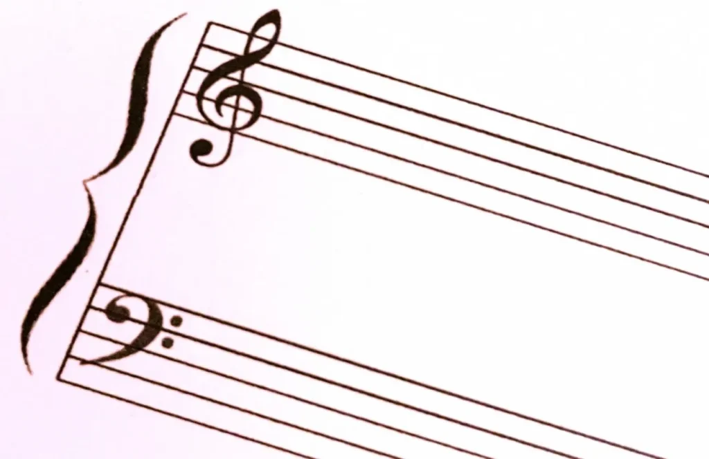 ト音記号とへ音記号が書かれたピアノの五線譜