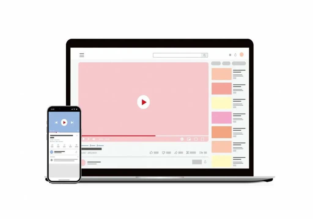 YouTubeのPCとスマホでの再生画面