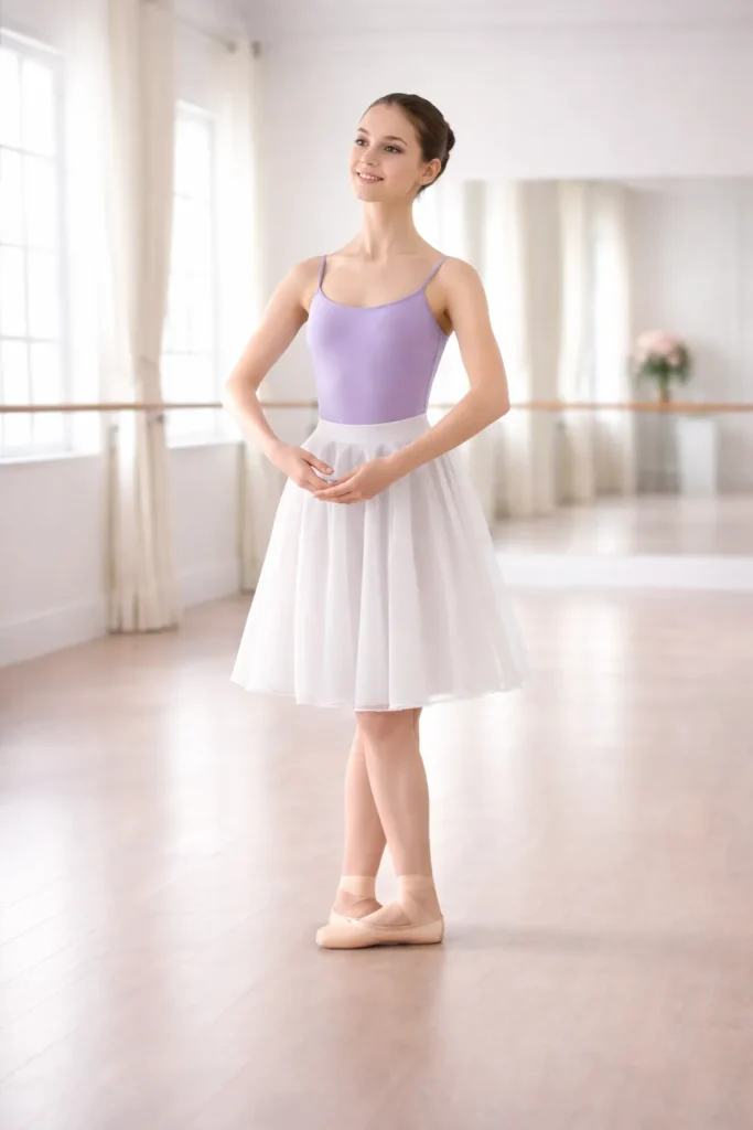 第5ポジションを取るバレリーナの女性