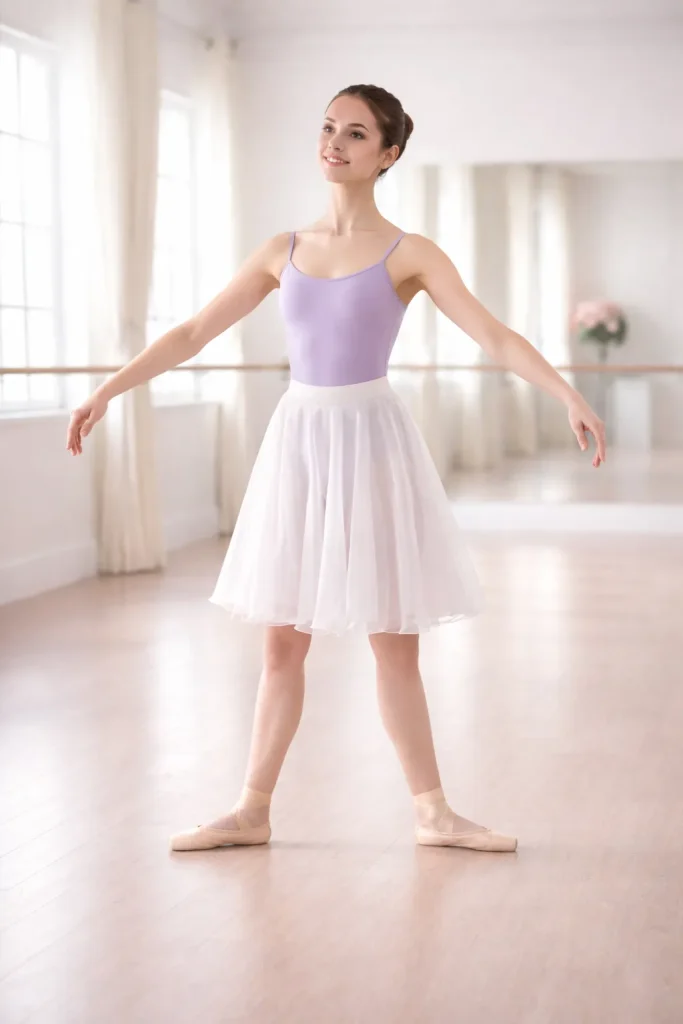 第2ポジションを取るバレリーナの女性