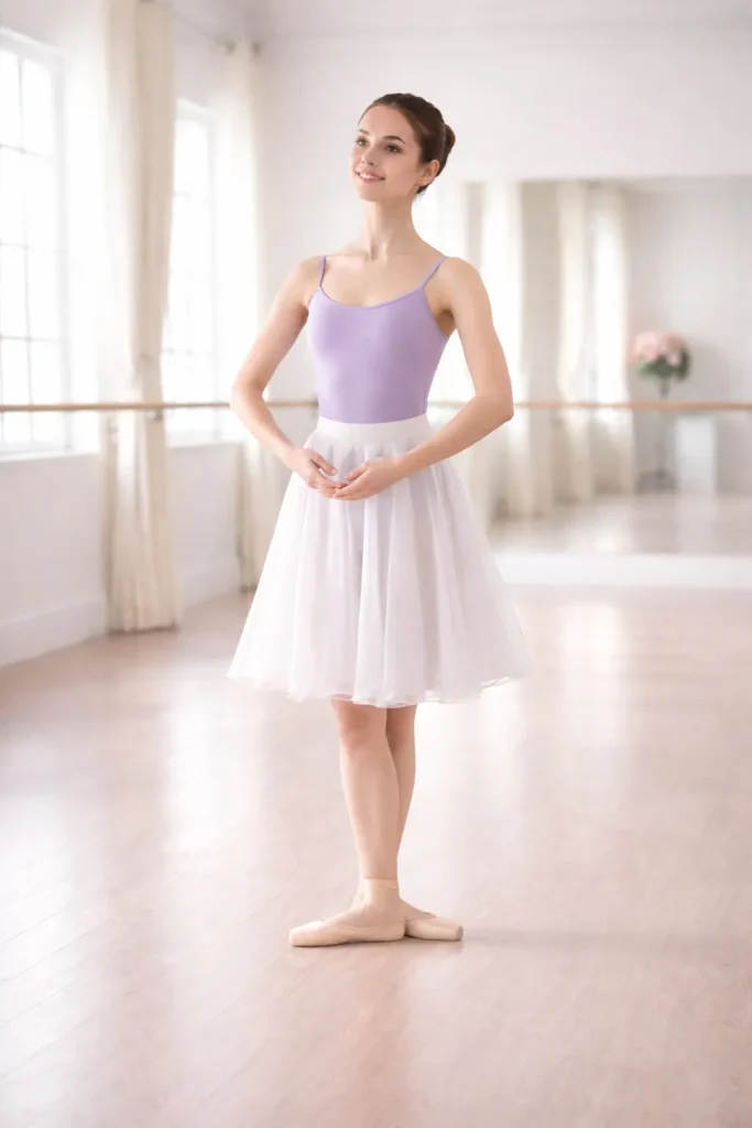 第3ポジションを取るバレリーナの女性