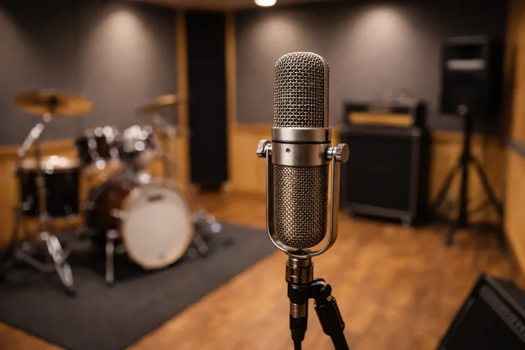 スタジオに設置されたリボンマイク