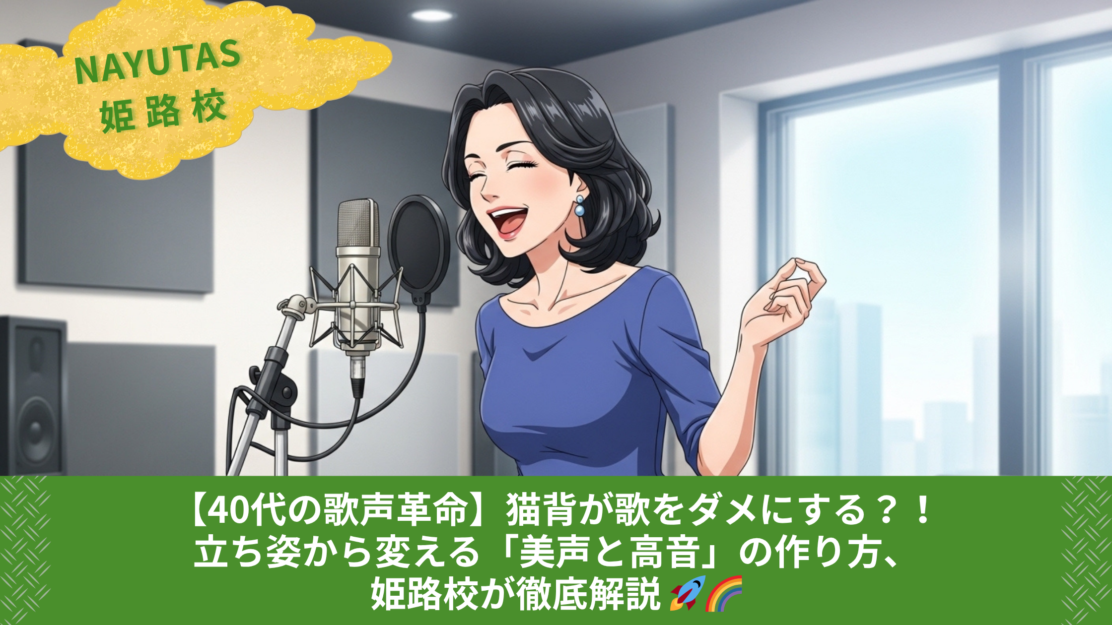 【40代の歌声革命】猫背が歌をダメにする？！立ち姿から変える「美声と高音」の作り方、姫路校が徹底解説 🚀🌈