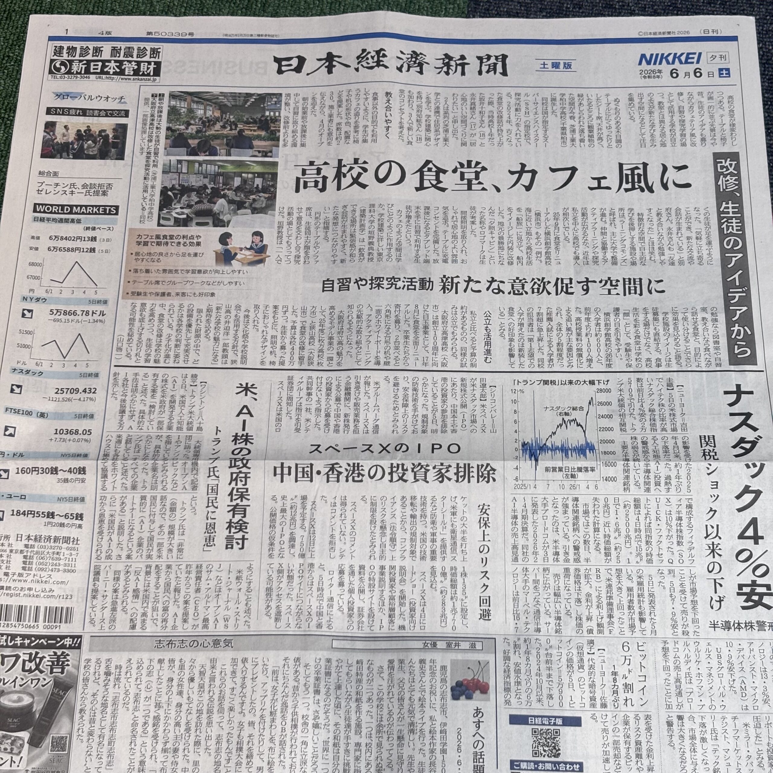 高校の食堂、カフェ風に（埼玉ボイトレならナユタス川口校）