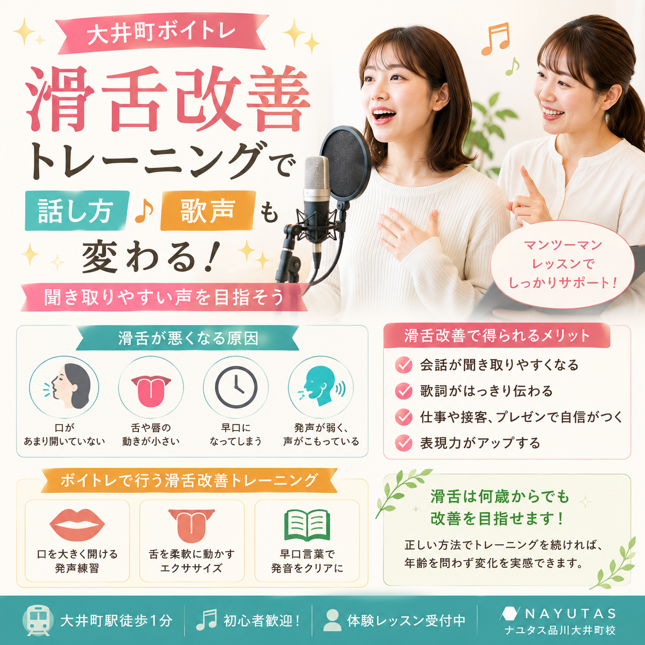 【大井町ボイトレ】滑舌改善トレーニングで話し方も歌声も変わる！聞き取りやすい声を目指そう
