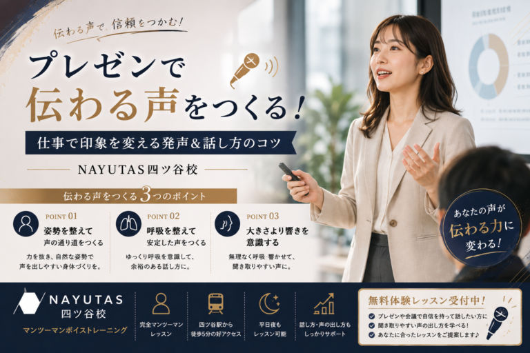 🎤プレゼンで伝わる声をつくる！仕事で印象を変える発声＆話し方のコツ｜NAYUTAS四ツ谷校