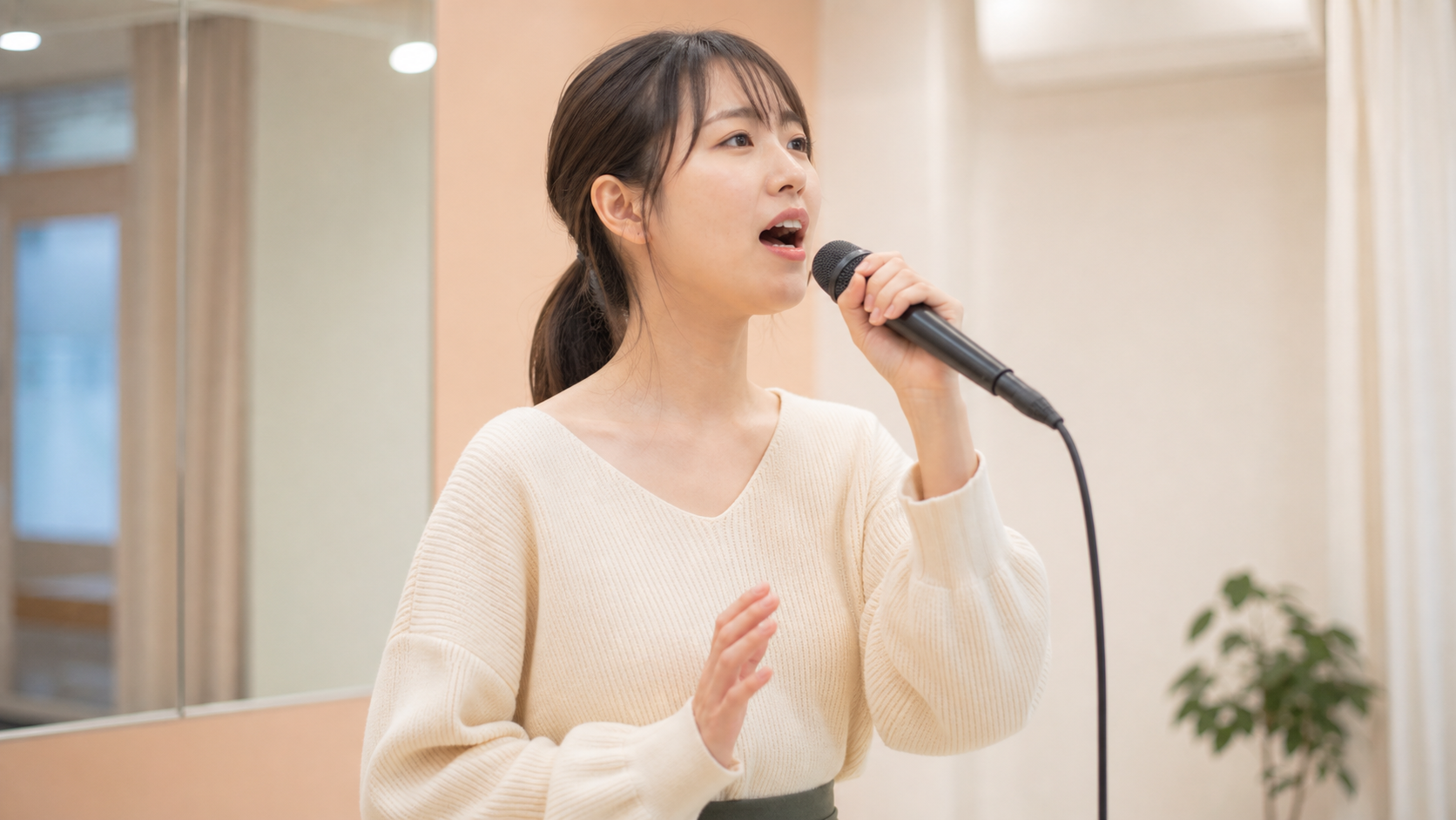 岡山校で高音を無理なく練習する様子