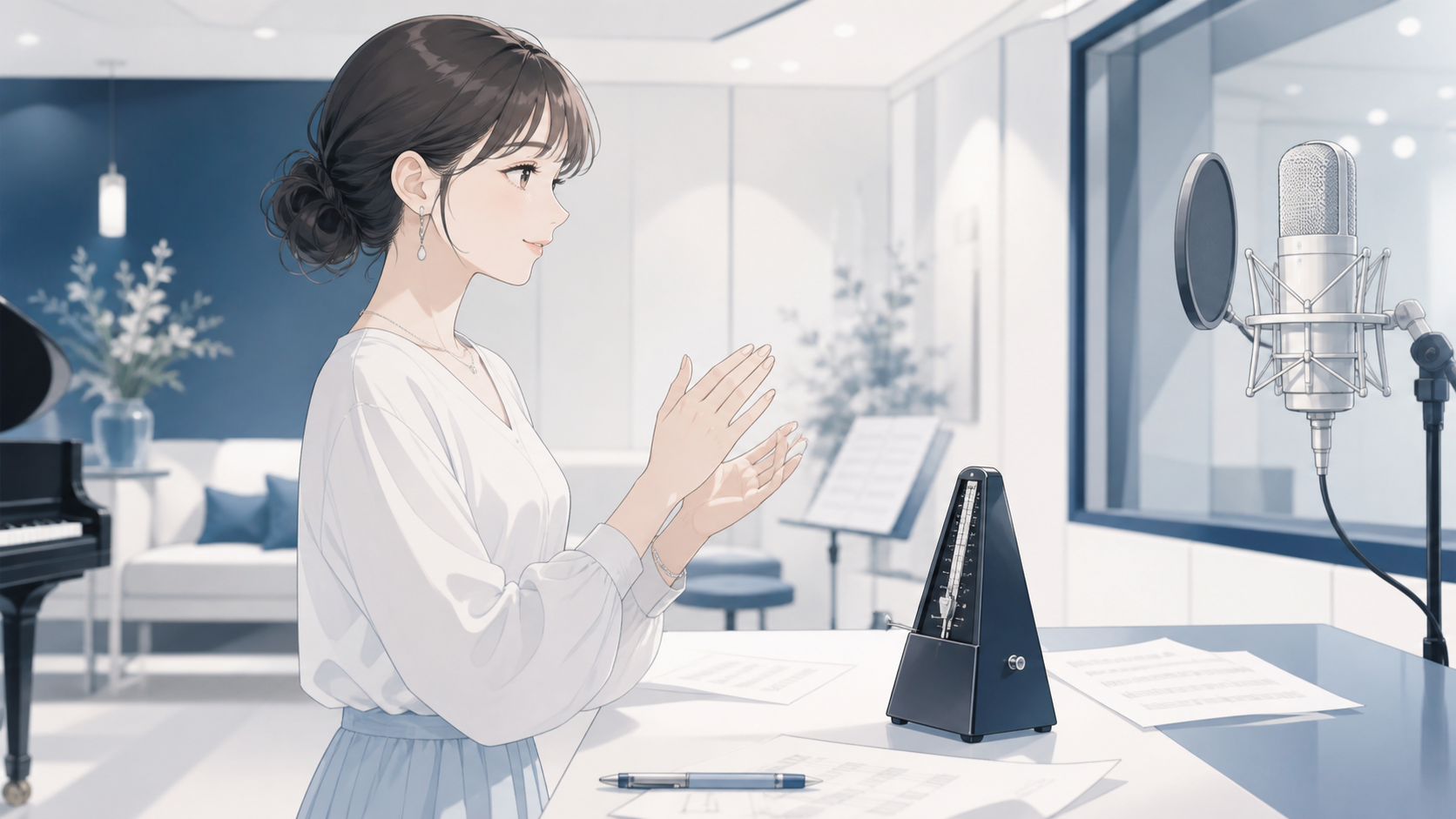姫路校でリズムを確認しながら歌う練習をする様子