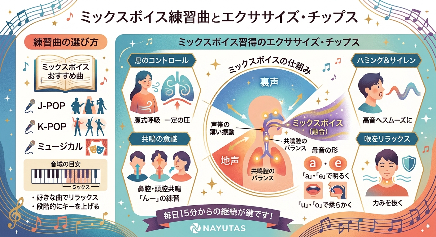 【ボイトレ】ミックスボイスの感覚を掴む！おすすめ練習法と感覚を育てる練習曲🎤✨